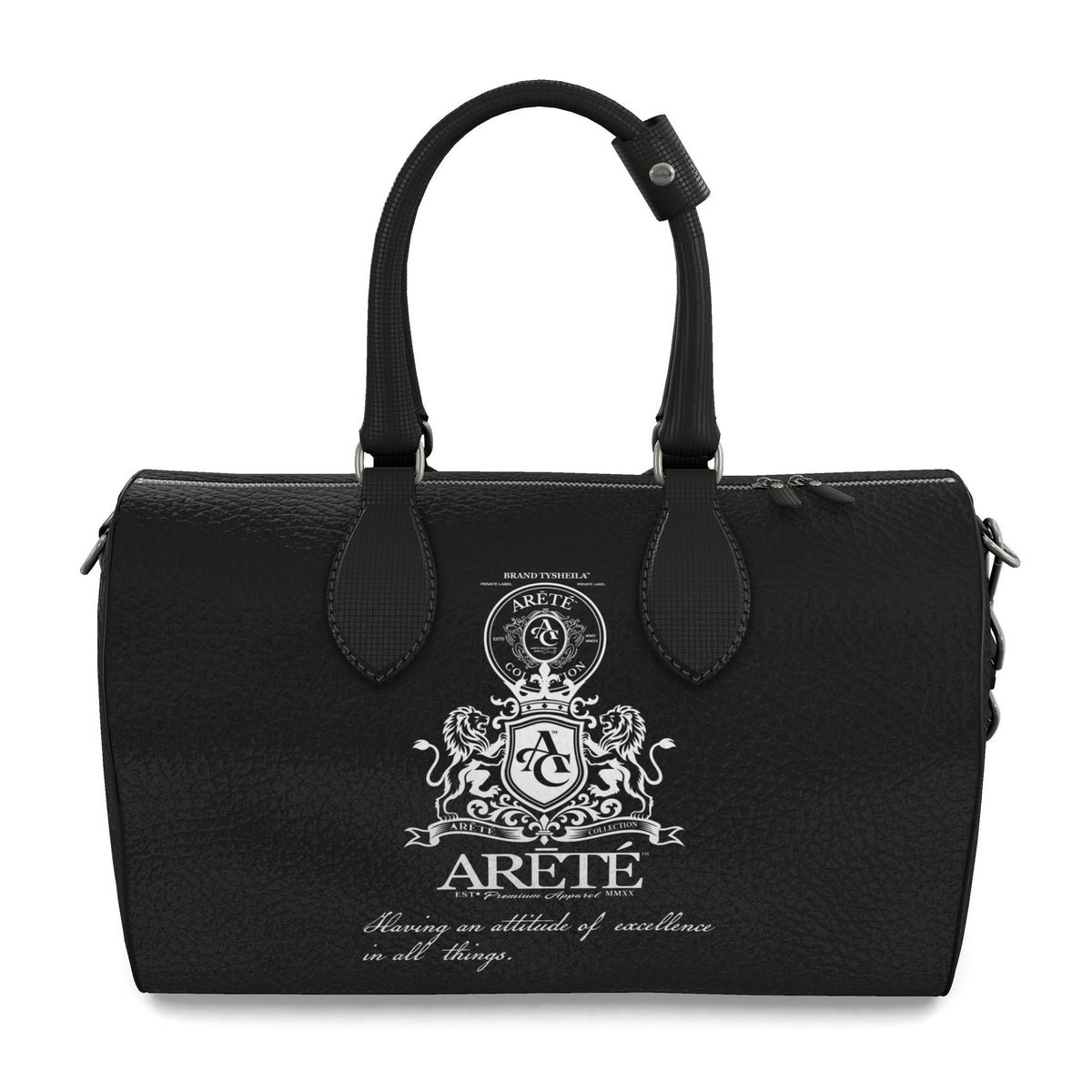 The ARĒTÉ™ Signature Heraldic Black Leather Duffle Bag