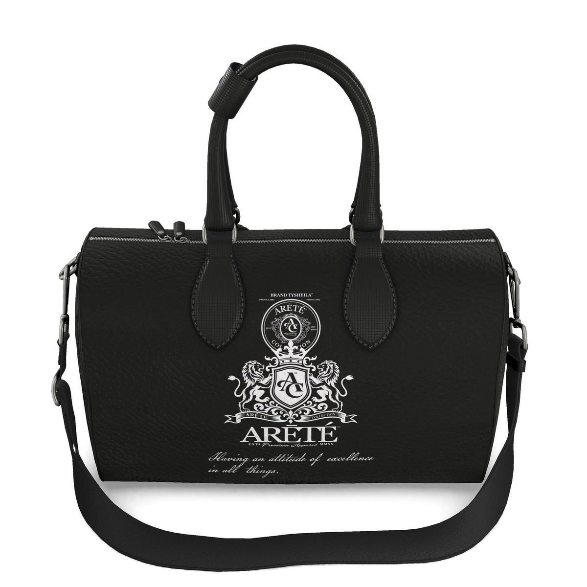 The ARĒTÉ™ Signature Heraldic Black Leather Duffle Bag