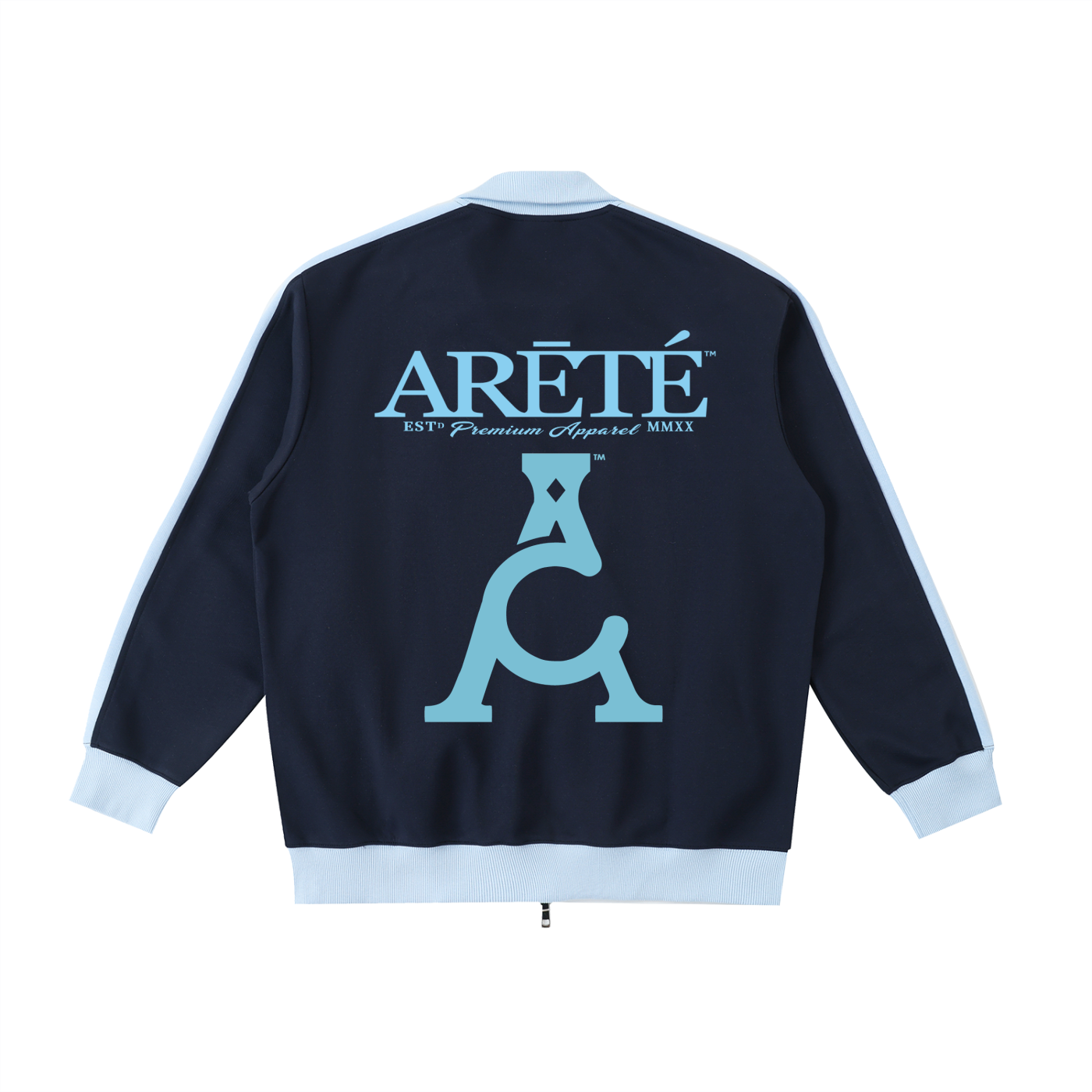 ARĒTÉ Signature Logo Lt Blue-Navy Contrast Trim Stand Collar Jacket