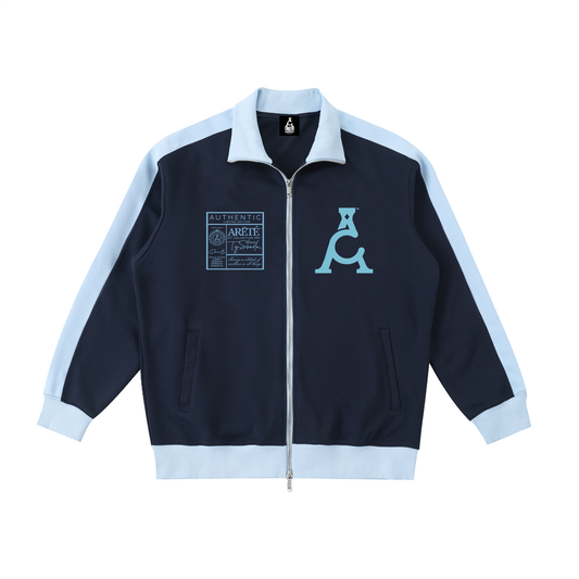 ARĒTÉ Signature Logo Lt Blue-Navy Contrast Trim Stand Collar Jacket