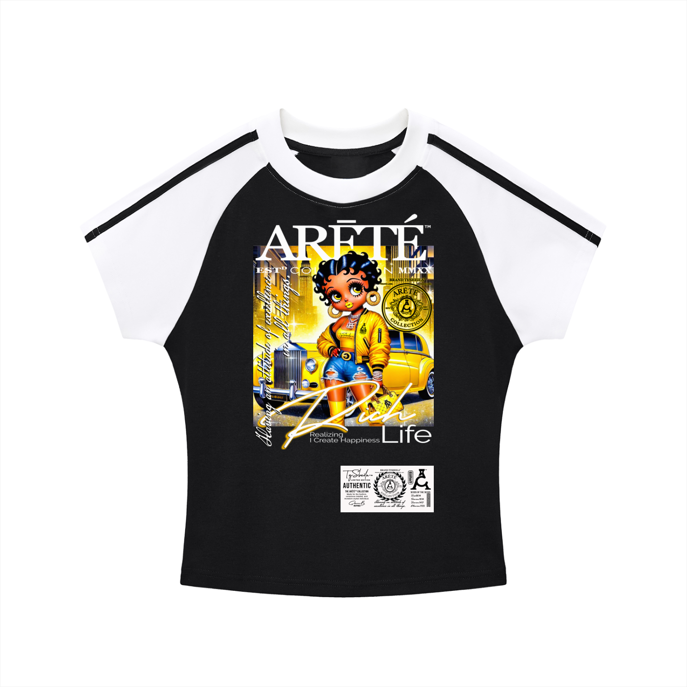 The ARĒTÉ™ "RICH Life" 1 Bodycon Raglan Sleeve T-Shirt