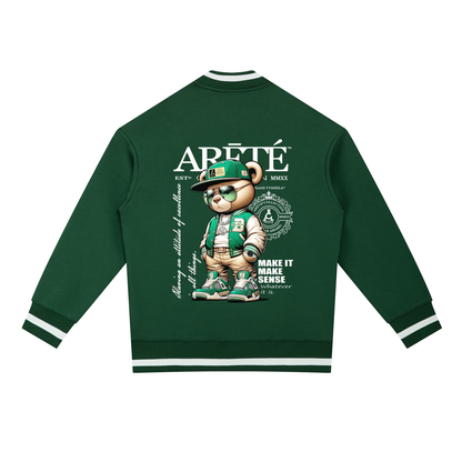 The ARĒTÉ Green Contrast Piping Zip Bomber Jacket