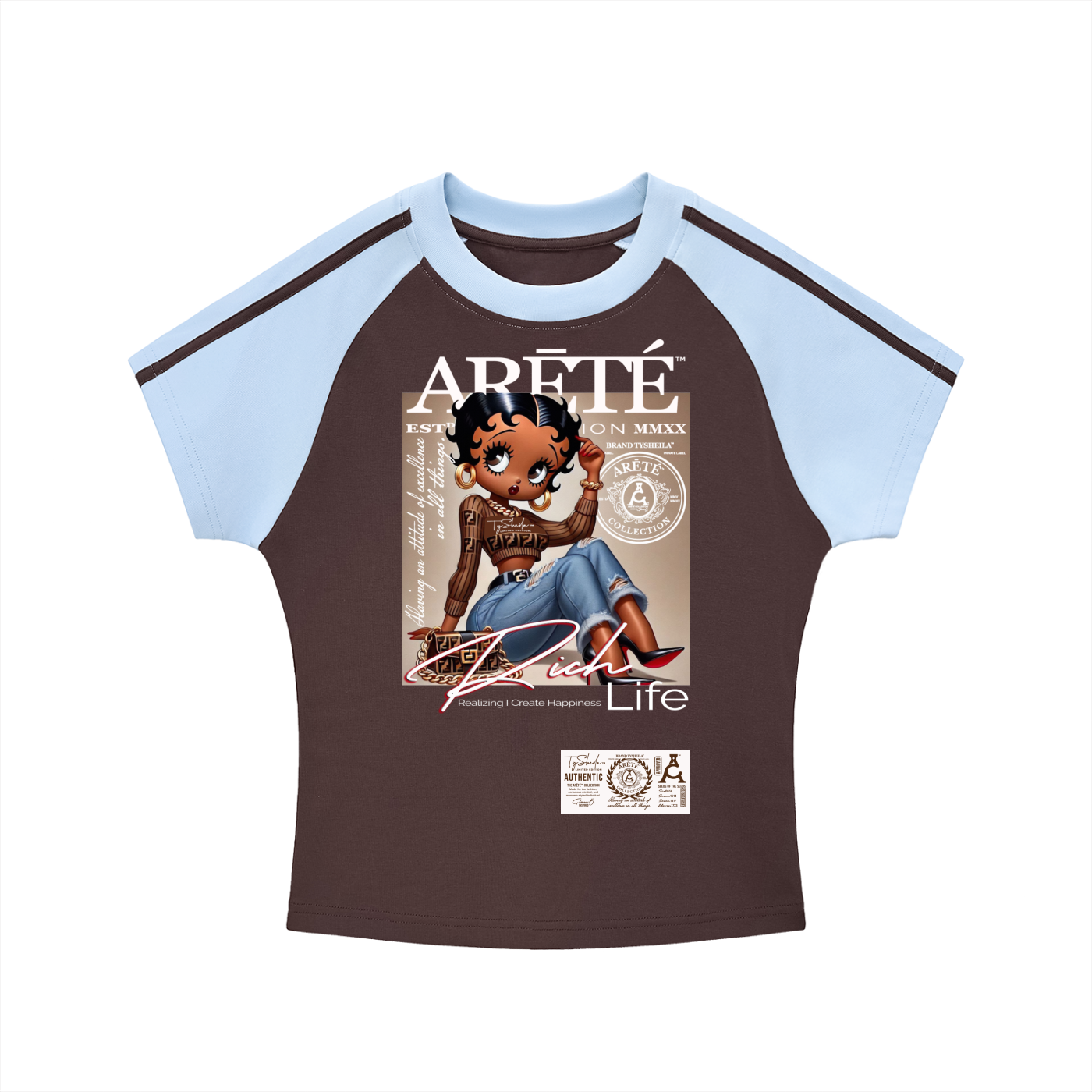 The ARĒTÉ™ "RICH Life" Bodycon Raglan Sleeve T-Shirt