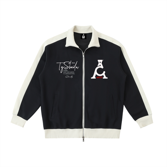 ARĒTÉ Signature Logo Black-White Contrast Trim Stand Collar Jacket