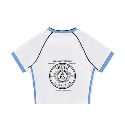 ARĒTÉ™ Contrast Trim V-Neck Crop T-Shirt