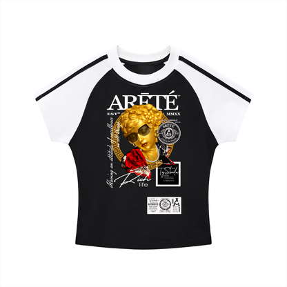 The ARĒTÉ™ Gold Sculpture Bodycon Raglan Sleeve T-Shirt