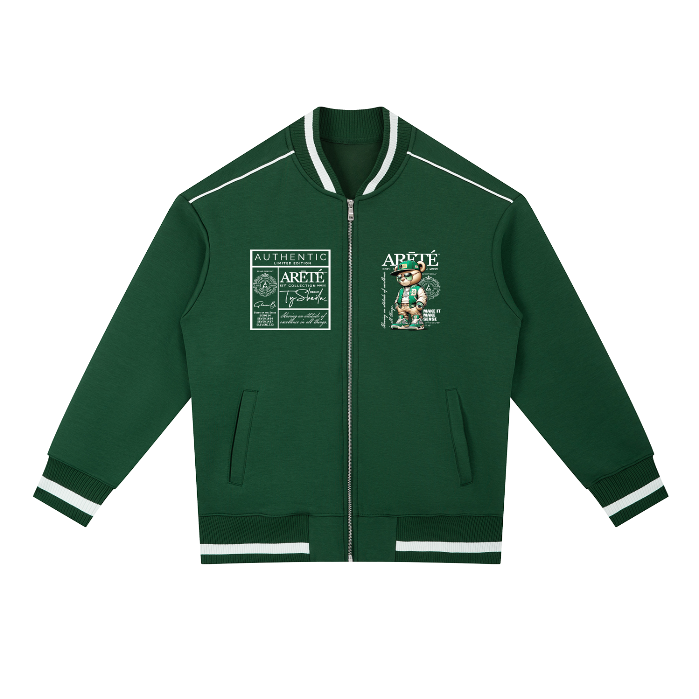 The ARĒTÉ Green Contrast Piping Zip Bomber Jacket