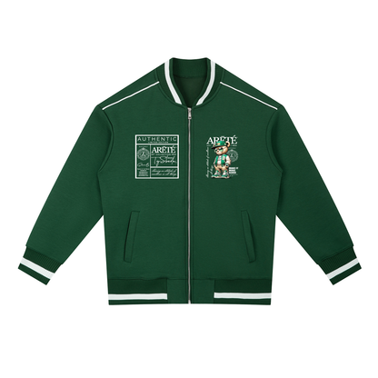 The ARĒTÉ Green Contrast Piping Zip Bomber Jacket