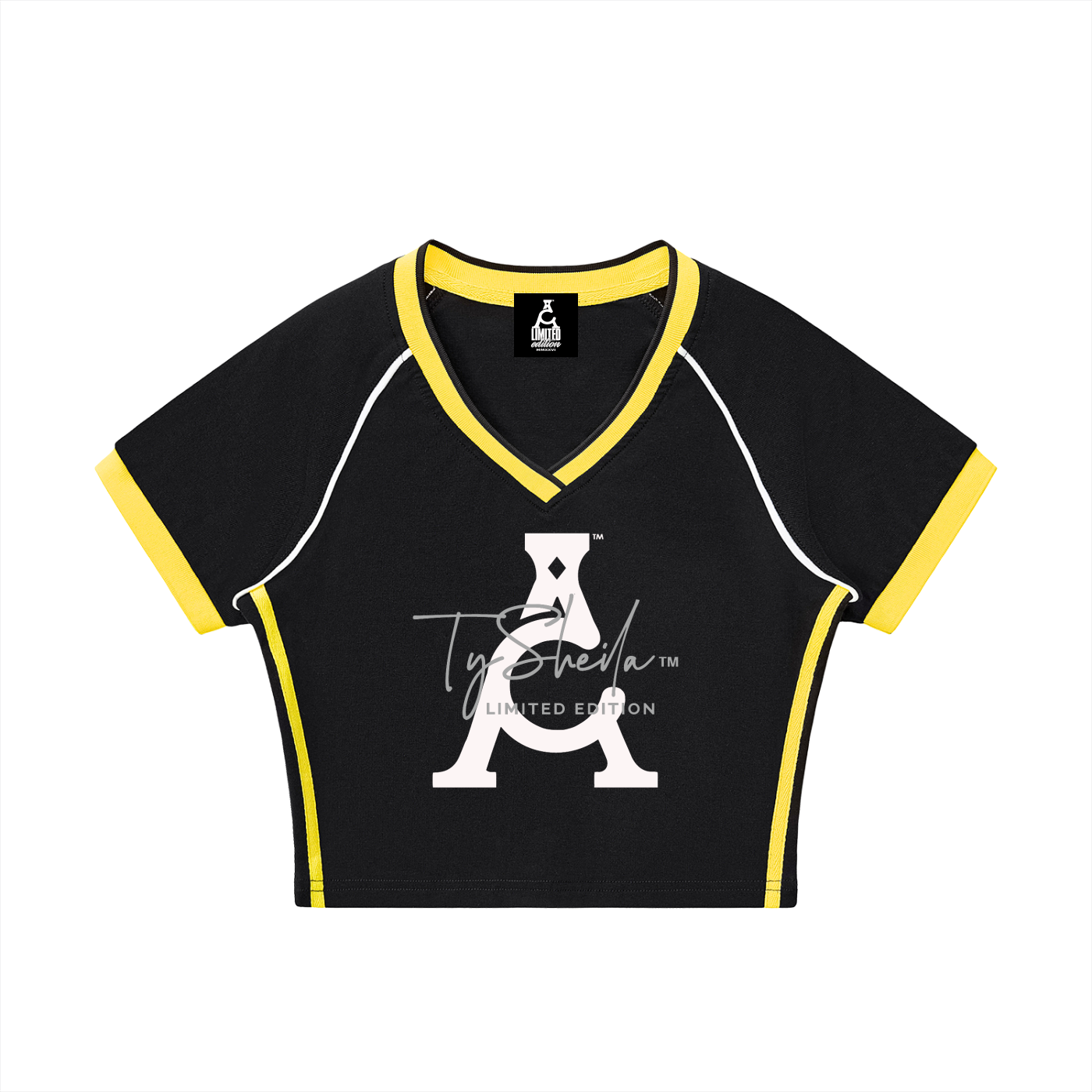ARĒTÉ™ Contrast Trim V-Neck Crop T-Shirt