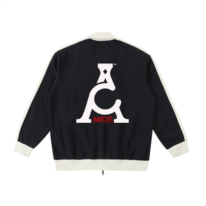 ARĒTÉ Signature Logo Black-White Contrast Trim Stand Collar Jacket